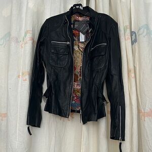 Elegant Black Leather Bikers Women's Jacket L